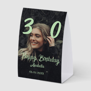 30th birthday add name date year green pastel bold paper table tent