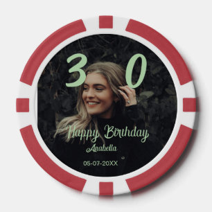 30th birthday add name date year green pastel bold poker chips