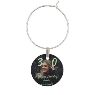 30th birthday add name date year green pastel bold wine charm