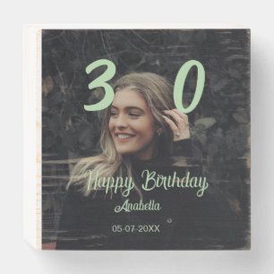 30th birthday add name date year green pastel bold wooden box sign