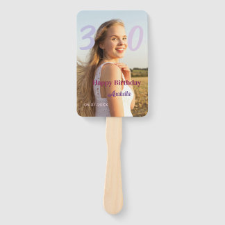 30th birthday add name date year PURPLE PINK BOLD Hand Fan