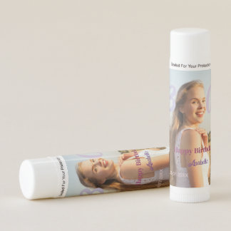 30th birthday add name date year PURPLE PINK BOLD Lip Balm