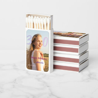 30th birthday add name date year PURPLE PINK BOLD Matchboxes