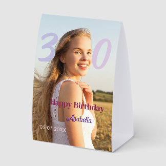 30th birthday add name date year PURPLE PINK BOLD Paper Table Tent