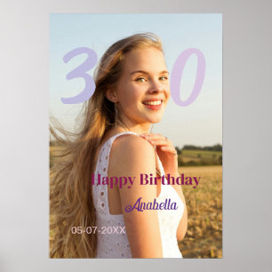 30th birthday add name date year PURPLE PINK BOLD Poster