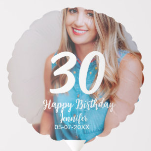 30th birthday add name date year white photo balloon