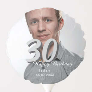 30th birthday add name date year white photo balloon