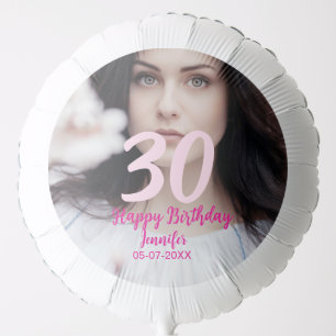 30th birthday add name date year white photo balloon