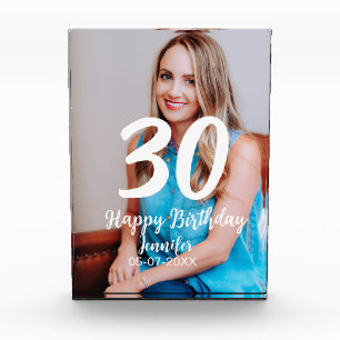 30th birthday add name date year white photo block