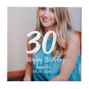 30th birthday add name date year white photo ceramic tile