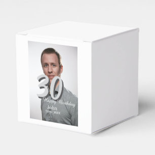 30th birthday add name date year white photo favor boxes