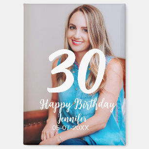 30th birthday add name date year white photo magnet