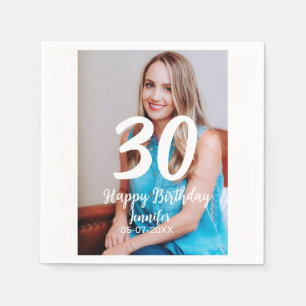 30th birthday add name date year white photo napkins