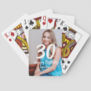 30th birthday add name date year white photo poker cards