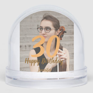 30th birthday add name date year white photo snow globe