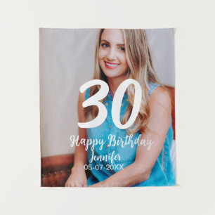 30th birthday add name date year white photo tapestry