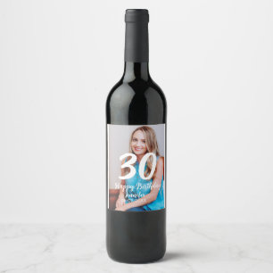 30th birthday add name date year white photo wine label