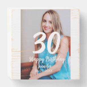 30th birthday add name date year white photo wooden box sign