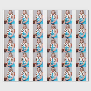 30th birthday add name date year white photo wrapping paper