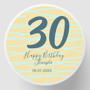 30th birthday add name date year yellow blue paste mini candle favors