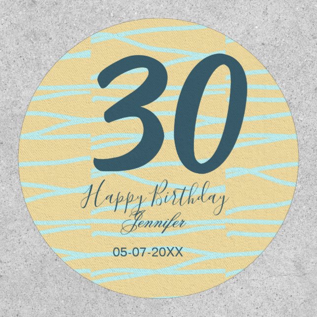 30th birthday add name date year yellow blue paste patch (Front)