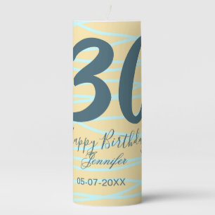 30th birthday add name date year yellow blue paste pillar candle
