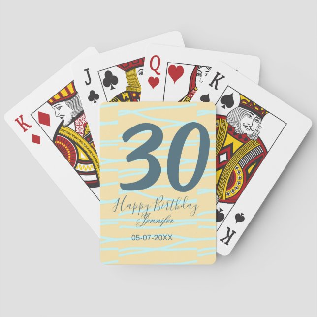 30th birthday add name date year yellow blue paste poker cards (Back)