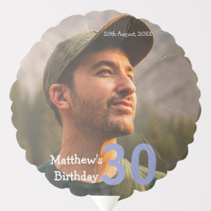 30th birthday add name photo date man blue white balloon