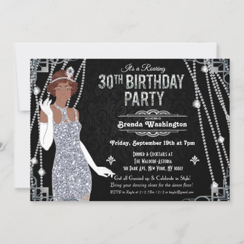 30th Birthday African American Flapper Girl  Invitation