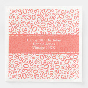 30th Birthday Age Number Pattern Coral/White Paper Dinner Napkins