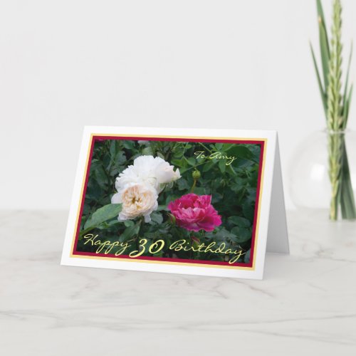 30th Birthday Amy Cream Roses Elegant Frame Card