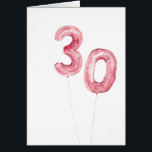 30th Birthday/Anniversary Balloons Watercolor Card<br><div class="desc">This is a print of a hand painted watercolor of pink "30" mylar balloons. It's a beautiful card that is perfect for a 30th birthday or anniversary! Blank inside.</div>