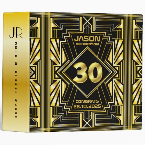30th Birthday Art Deco Gold Black Great Gatsby 3 Ring Binder
