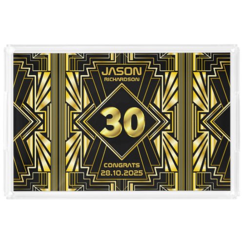 30th Birthday Art Deco Gold Black Great Gatsby Acrylic Tray