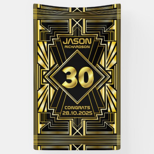 30th Birthday Art Deco Gold Black Great Gatsby Banner
