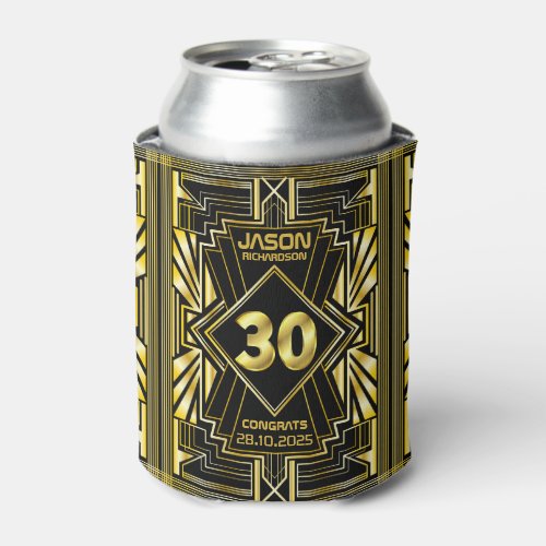 30th Birthday Art Deco Gold Black Great Gatsby Can Cooler