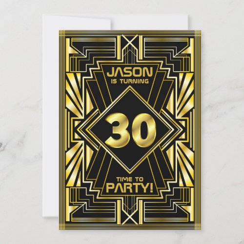 30th Birthday Art Deco Gold Black Great Gatsby Invitation