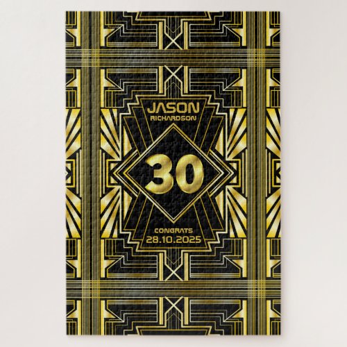 30th Birthday Art Deco Gold Black Great Gatsby Jigsaw Puzzle