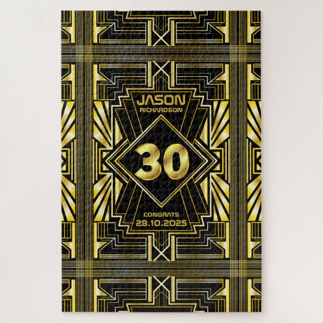 30th Birthday Art Deco Gold Black Great Gatsby Jigsaw Puzzle (Vertical)