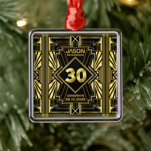 30th Birthday Art Deco Gold Black Great Gatsby Metal Ornament