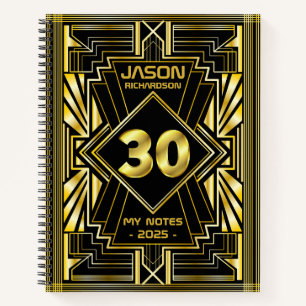 30th Birthday Art Deco Gold Black Great Gatsby Notebook