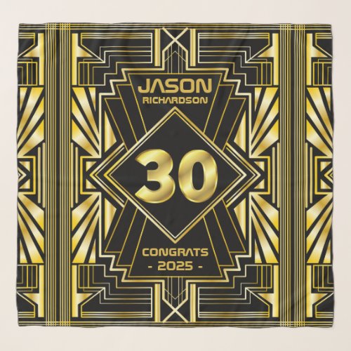 30th Birthday Art Deco Gold Black Great Gatsby Scarf