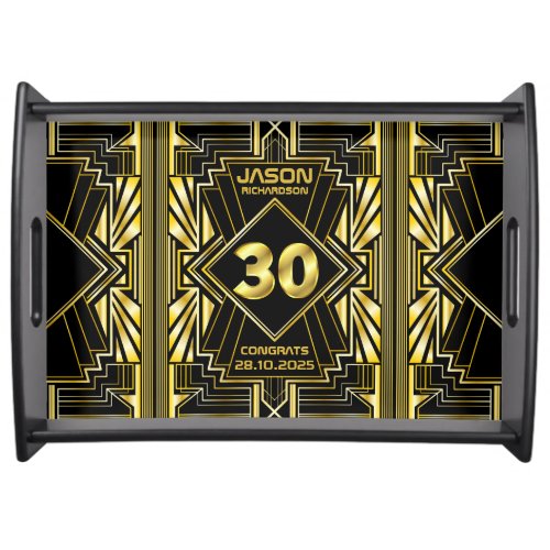 30th Birthday Art Deco Gold Black Great Gatsby Serving Tray