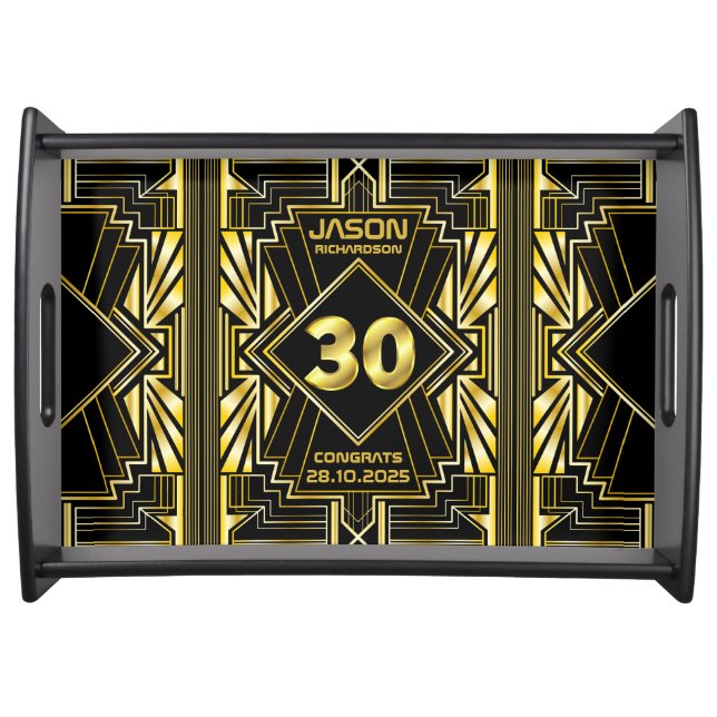 30th Birthday Art Deco Gold Black Great Gatsby Serving Tray (Front)