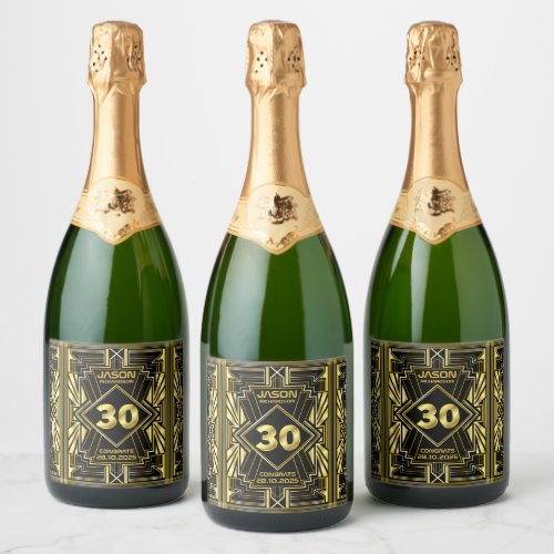 30th Birthday Art Deco Gold Black Great Gatsby Sparkling Wine Label