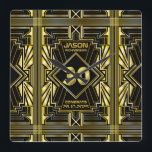 30th Birthday Art Deco Gold Black Great Gatsby Square Wall Clock<br><div class="desc">Celebrate your milestone birthday in style with this unique Art Deco-style, Great Gatsby-inspired design featuring geometric shapes in bright gold over classic black background. An elegant, classy, gender neutral look perfect for commemorating that special birthday with the jazz-infused taste of the Roaring Twenties. This birthday suite is increments of ten...</div>