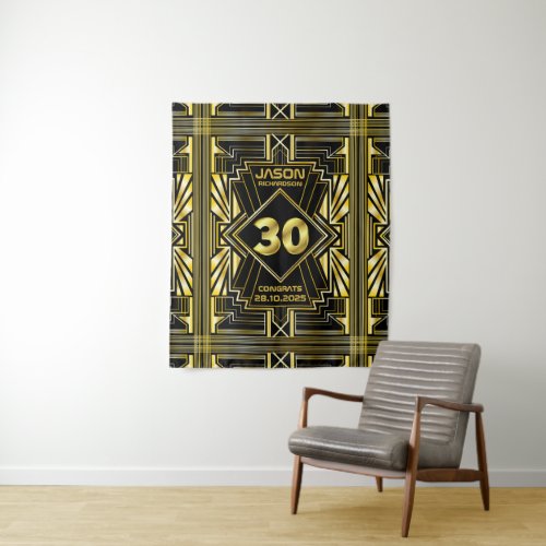 30th Birthday Art Deco Gold Black Great Gatsby Tapestry