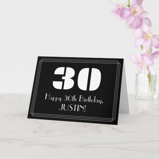 30th Birthday: Art Deco Inspired Look "30" & Name Card (Orchid)