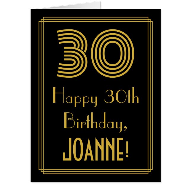 30th Birthday: Art Deco Inspired Look “30” + Name Card (Front)