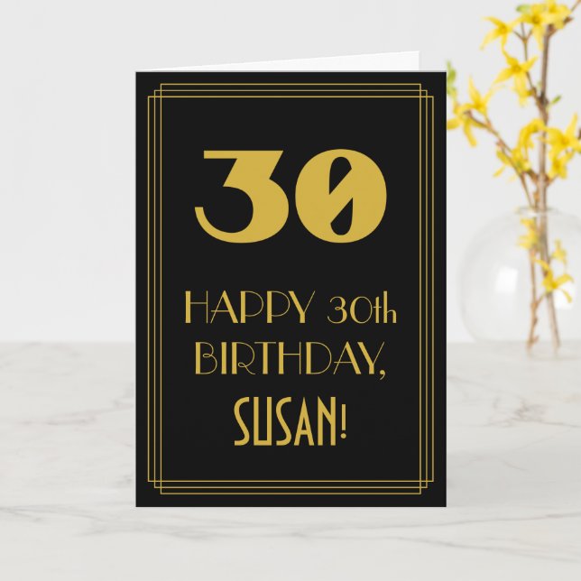 30th Birthday – Art Deco Inspired Look "30" & Name Card (Yellow Flower)